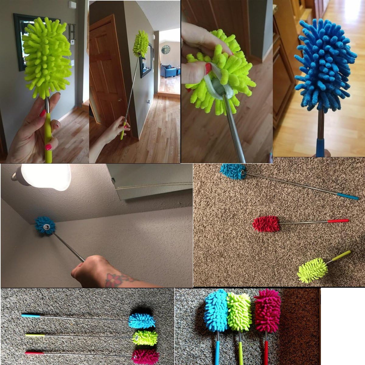 M-Jump 3 Pack Retractable Long-Reach Washable Duster for Cleaning, Microfiber Hand Duster Brush with Telescoping Pole for Cleaning Car, Window, Furniture, Office