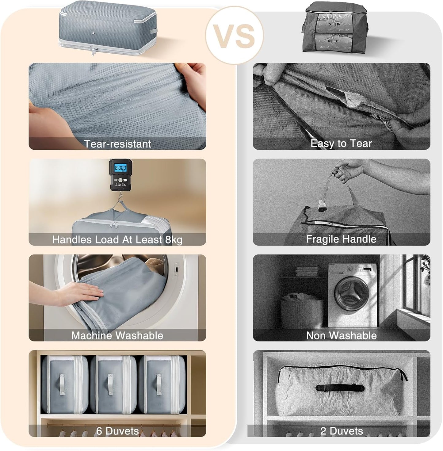 Comforter Storage Bag - 130L Large Capacity Blanket Storage Bags 4-Layer Ultra Space Saving Self Compression Organizer, Washable Compression Bags for Storage Comforter Blanket, 2-Pack, Beige