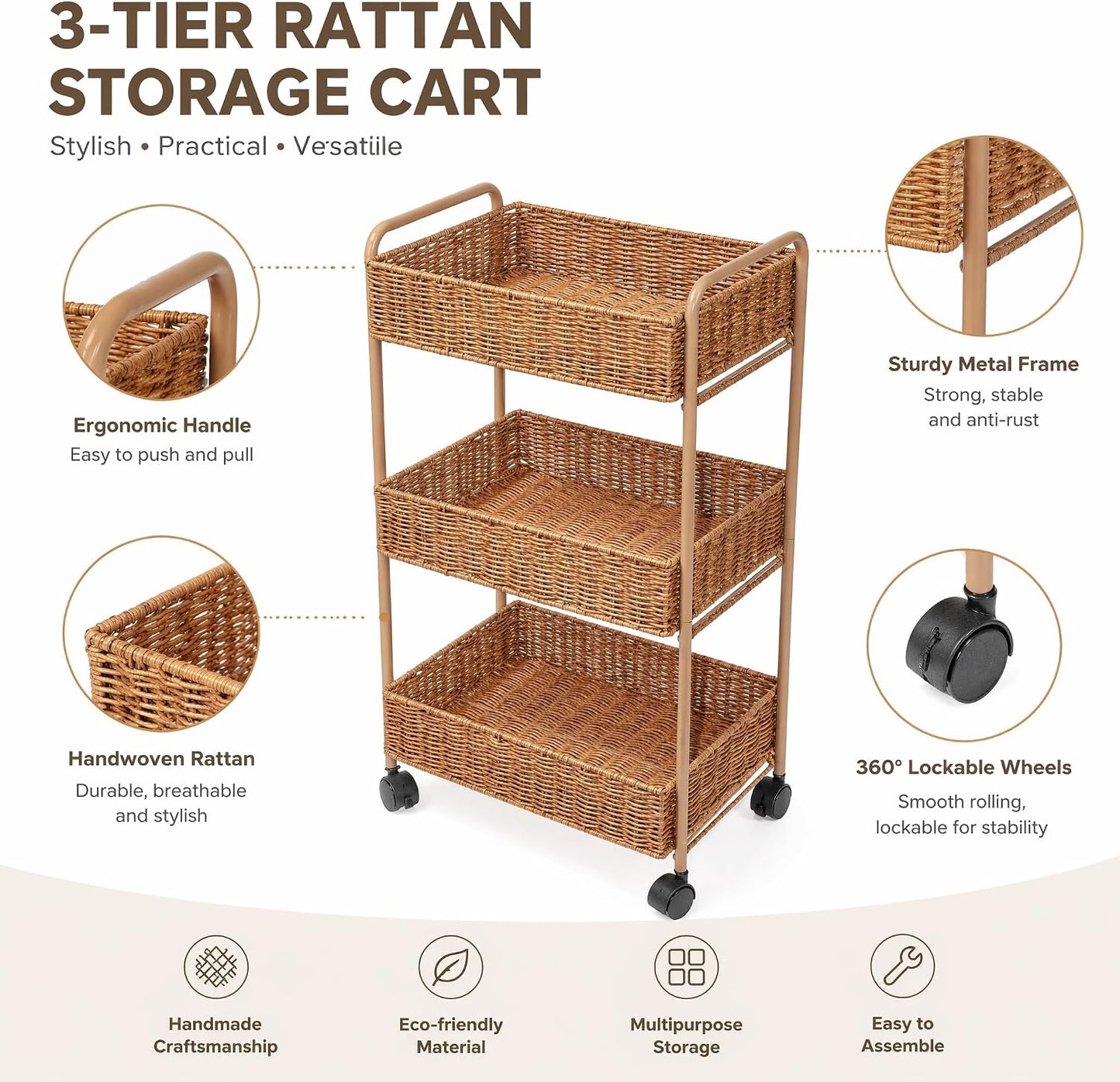 FOCHIER F Utility Slim Storage Cart,3-Tier Rolling Kitchen Office Laundry Room Cart,Mobile Shelving Unit Organizer for Living Room Bathroom Baby Diaper Narrow Places (Black, 3 Tiers-7.1 inch (W))