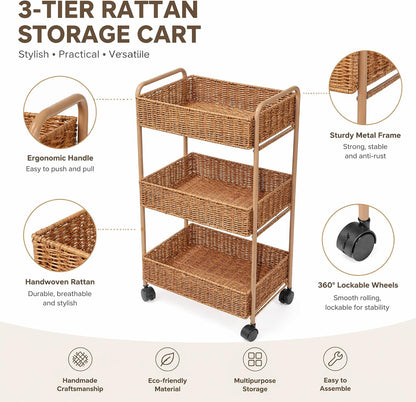 FOCHIER F Utility Slim Storage Cart,3-Tier Rolling Kitchen Office Laundry Room Cart,Mobile Shelving Unit Organizer for Living Room Bathroom Baby Diaper Narrow Places (Black, 3 Tiers-7.1 inch (W))