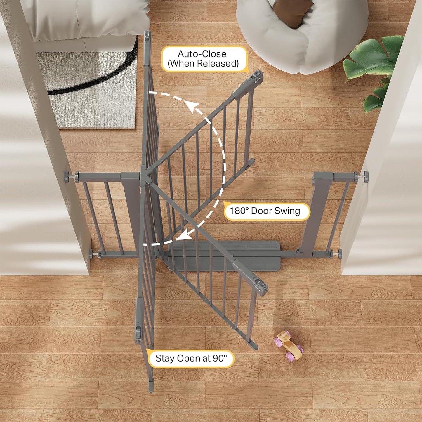 Cumbor 29.7-48" Baby Gate for Stairs, Mom's Choice Awards Winner-Dog Gate for Doorways, Auto Close Safety Pet Gate for Dogs Indoor, Easy Install Pressure Mounted Child Gate with Walk Thru Door, Brown