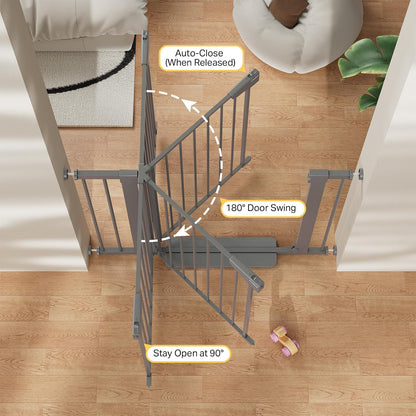Cumbor 29.7-48" Baby Gate for Stairs, Mom's Choice Awards Winner-Dog Gate for Doorways, Auto Close Safety Pet Gate for Dogs Indoor, Easy Install Pressure Mounted Child Gate with Walk Thru Door, Brown