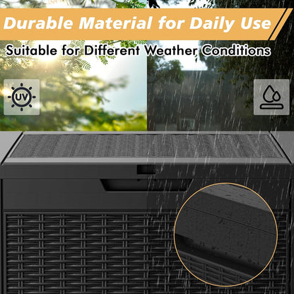 Fancyango 75 Gallon Outdoor Deck Box Waterproof, Large Storage Box for Patio, Resin Storage Bench Lockable for Garden Tools, Package Delivery, Black