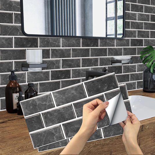 12-Sheet White Peel and Stick Wallpaper, Subway Tile 6''x12'' Self Adhesive Wall Tiles Waterproof PVC Stick on Backsplash Vinyl Decorative Tiles Stickers for Kitchen Bathroom