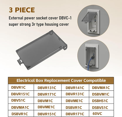 DBVC-1 Extra Duty Replacement in-Use Cover for Wet Locations,Type 3r Enclosure Cover for DBVR1C/DBVS1C/DBVM1C/60VC 1-Gang (Vertical) in Tool Box Electrical Outlet Box - Clear 3pcs (DBVC1-3)