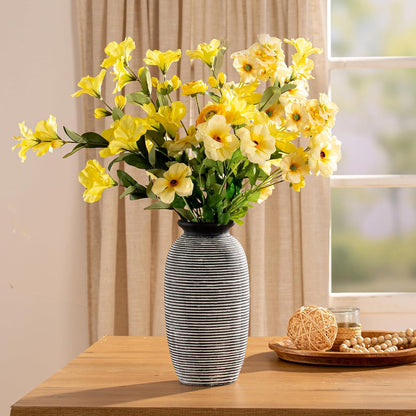 Ceramic Flower Vase, Small Rustic Farmhouse Vases Home Decor, Short Pottery Decorative Pampas Vase for Table Living Room Entryway Mantel Bookshelf Bedroom Bathroom Kitchen - 6" W