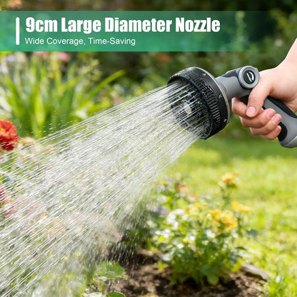 Garden Hose Nozzle - Heavy Duty Water Hose Sprayer with 8 Spray Patterns, Dia 90mm Thumb Control On/Off Valve, Durable Zinc Alloy Body for Lawn, Car & Pet Cleaning