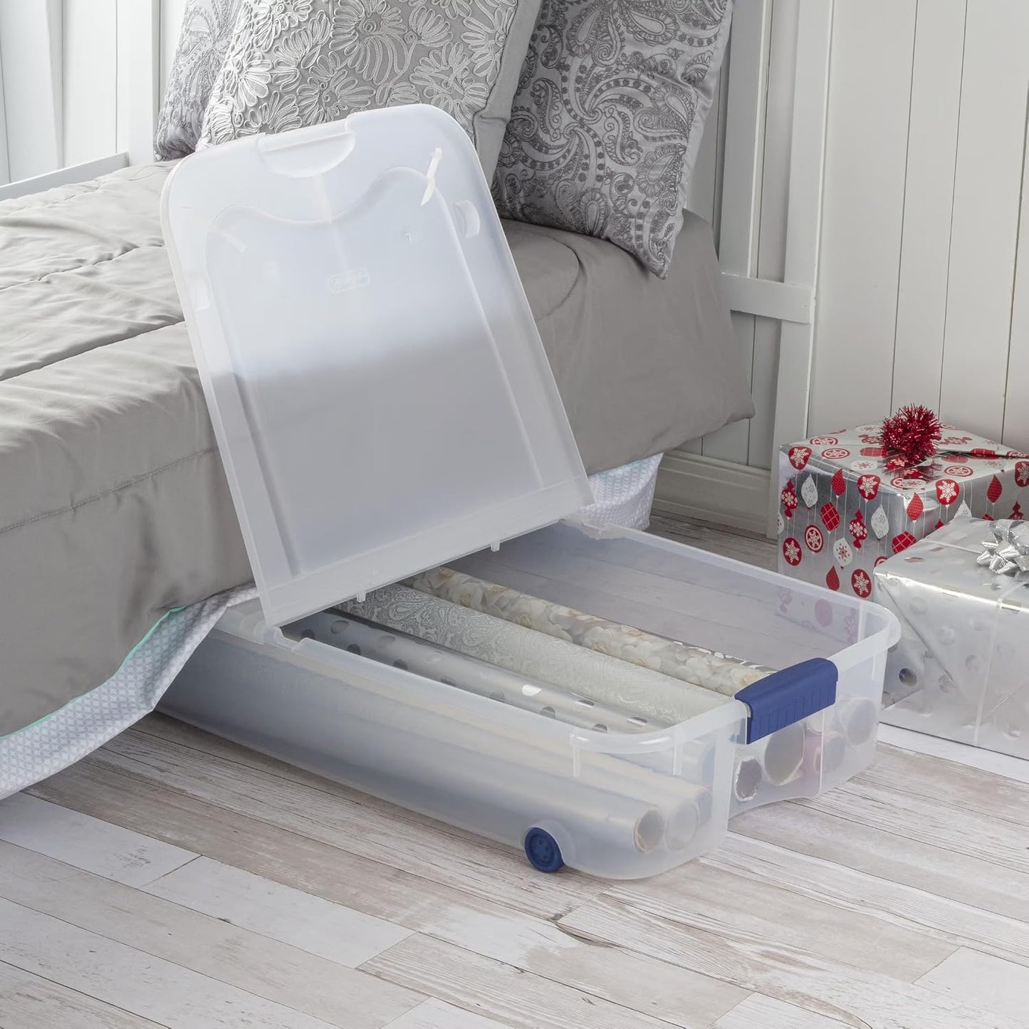 2 Pack 66 Quart Underbed Clear Storage Bins with Lid and Wheels | Wheeled Under Bed Storage Containers with Secure Latching Lid, Clear View Organizer for Clothes, Toys and Seasonal Bedding