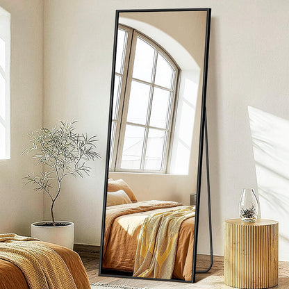 FICTOR Full Length Mirror with Stand, Floor Standing Mirror Full Body, HD Shatterproof Black Frame Wall Mirror for Bedroom, Living Room, Dressing Room & Entryway, 56"x15"
