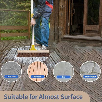 NICOFPHY Floor Scrub Brush with Long Handle - 60" Heavy Duty Deck Brush with Stiff Natural Palmyra Bristle for Scrubbing, Outdoor Scrubber Brushes for Cleaning Concrete Floor, Garden, Patio, Shower
