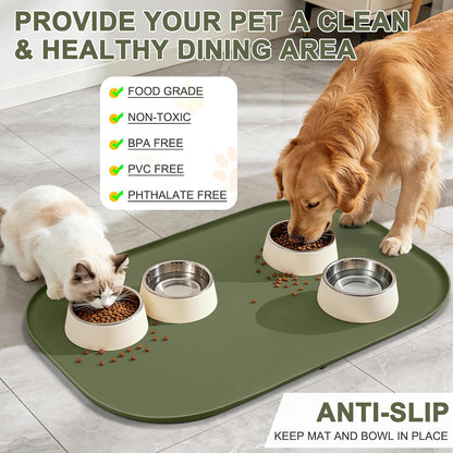 SMILOOL Silicone Pet Food Mat with Raised Edge for Food and Water Bowl, Dog Feeding Mats, Cat Food Trays for Floor Waterproof, Rubber Tray for Dogs and Cats, 19 x 12 x 0.7 Black