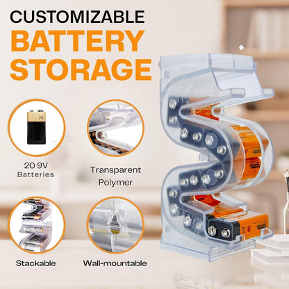 Battery Ladder Case - Battery Organizer & Dispenser (AAA & AA) | Stack It or Wall-Mount It To Dispense Batteries in First-In-First-Out Order, Tidy Storage for Home, Garage & Workshop