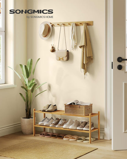 SONGMICS Bamboo Shoe Rack for Closet, Stackable Shoe Oragnizer with Modular Structure, Space-Saving Free Standing Shelf for Entryway Bedroom, 2-Tier, Holds 9-12 Pairs, Natural Color ULBS052YL01