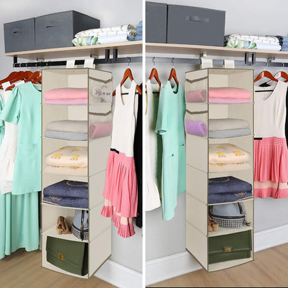 MAX Houser 6 Tier Shelf Hanging Closet Organizer, Closet Hanging Shelf with 2 Sturdy Hooks for Storage, Foldable (Grey)