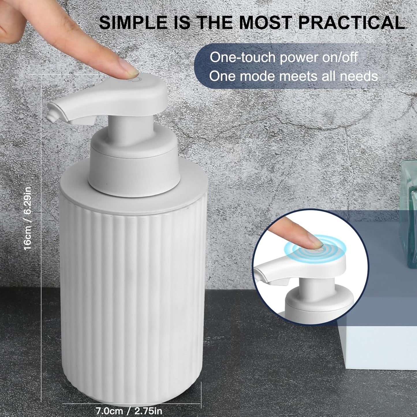 Automatic Soap Dispenser Foaming Touchless: 9oz Black Plastic - Rechargeable Electric Smart Auto Foam Soap Dispenser - Hand Dish Bathroom Kitchen