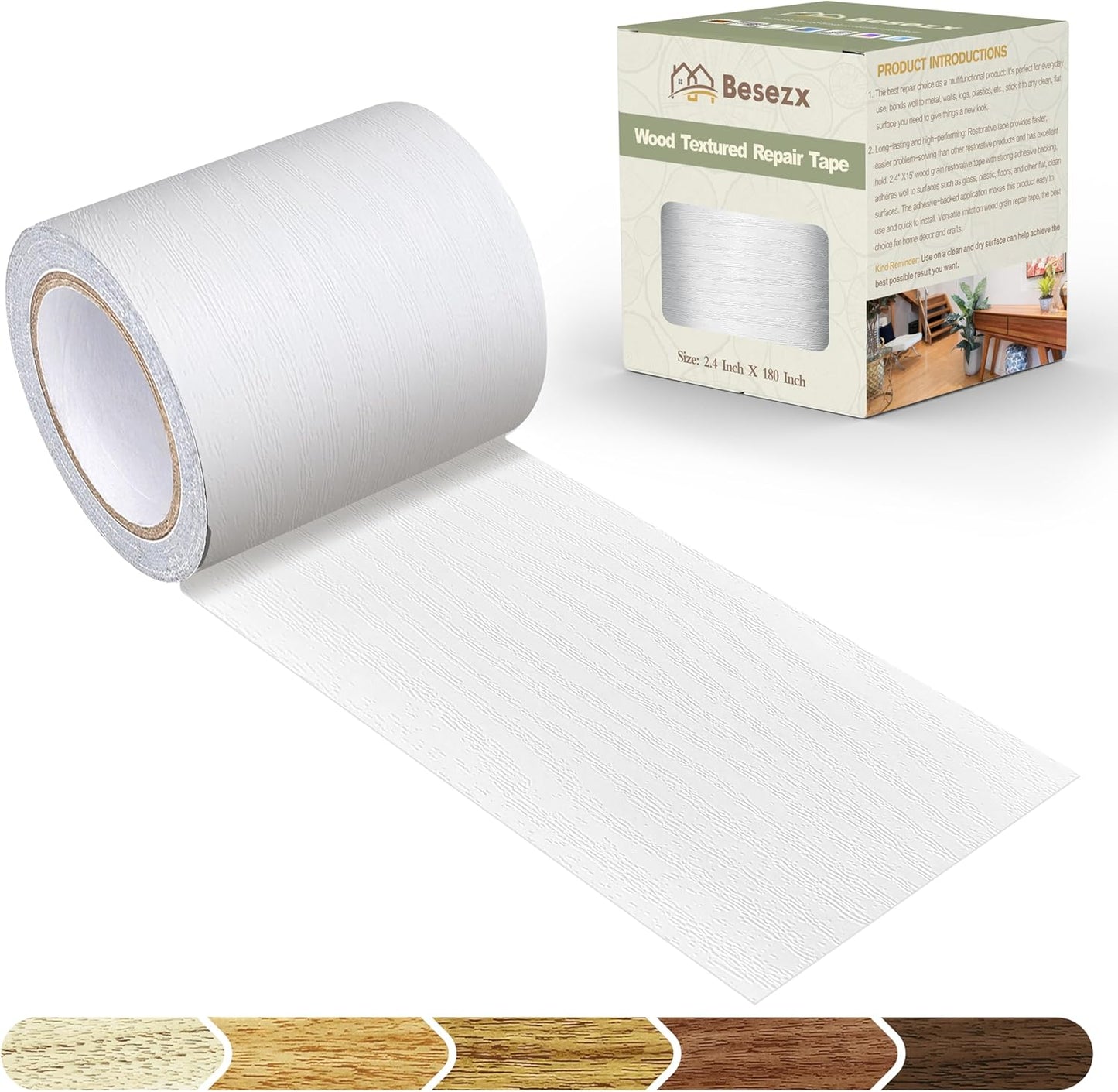 Besezx Wood Grain Repair Tape, 2.4" X15', Self Adhesive Wood Grain Repair Patch for Tables, Chairs, Baseboards, Doors, Windows, Floors, All Kinds of Furniture Renovation, Handicraft DIY. (Natural oak)