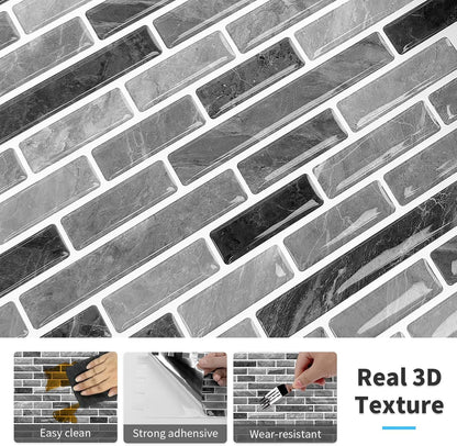 URCOLOR 10-Sheet Peel and Stick Backsplash Tile for Kitchen - 12”×12” Stick on Wall Tile for Bathroom, Black White Grey