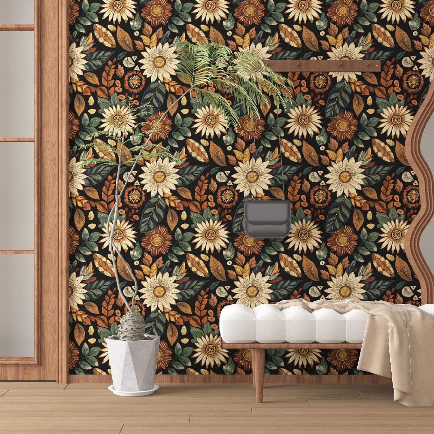 Blue Wallpaper Peel and Stick,Vintage Boho Floral Contact Paper 17.5" x 118", Retro Botanical Flower Wall Paper Self Adhesive Removable Waterproof for Walls Shelves Cabinet Table (Blue,Yellow, Green)