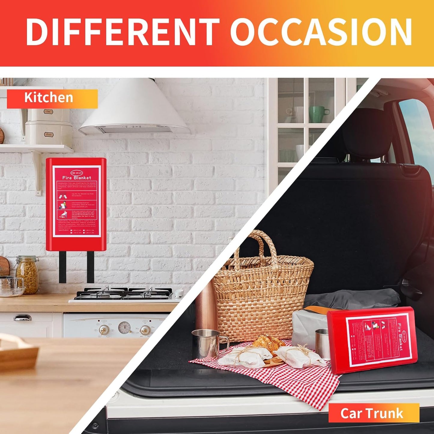 Copkim 4 Packs Fire Blanket with Box - Emergency Fire Suppression Fireproof Flame Retardant Fiberglass Survival Blanket for Home Kitchen Office Warehouse