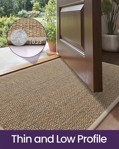 DEXI Ultra Thin Entryway Indoor Door Mat 24x36, Non Slip Rubber Backing Inside Entry Mat, Low Profile Easy Clean Dirt Trapper Doormat for Inside Entrance Patio, Beige