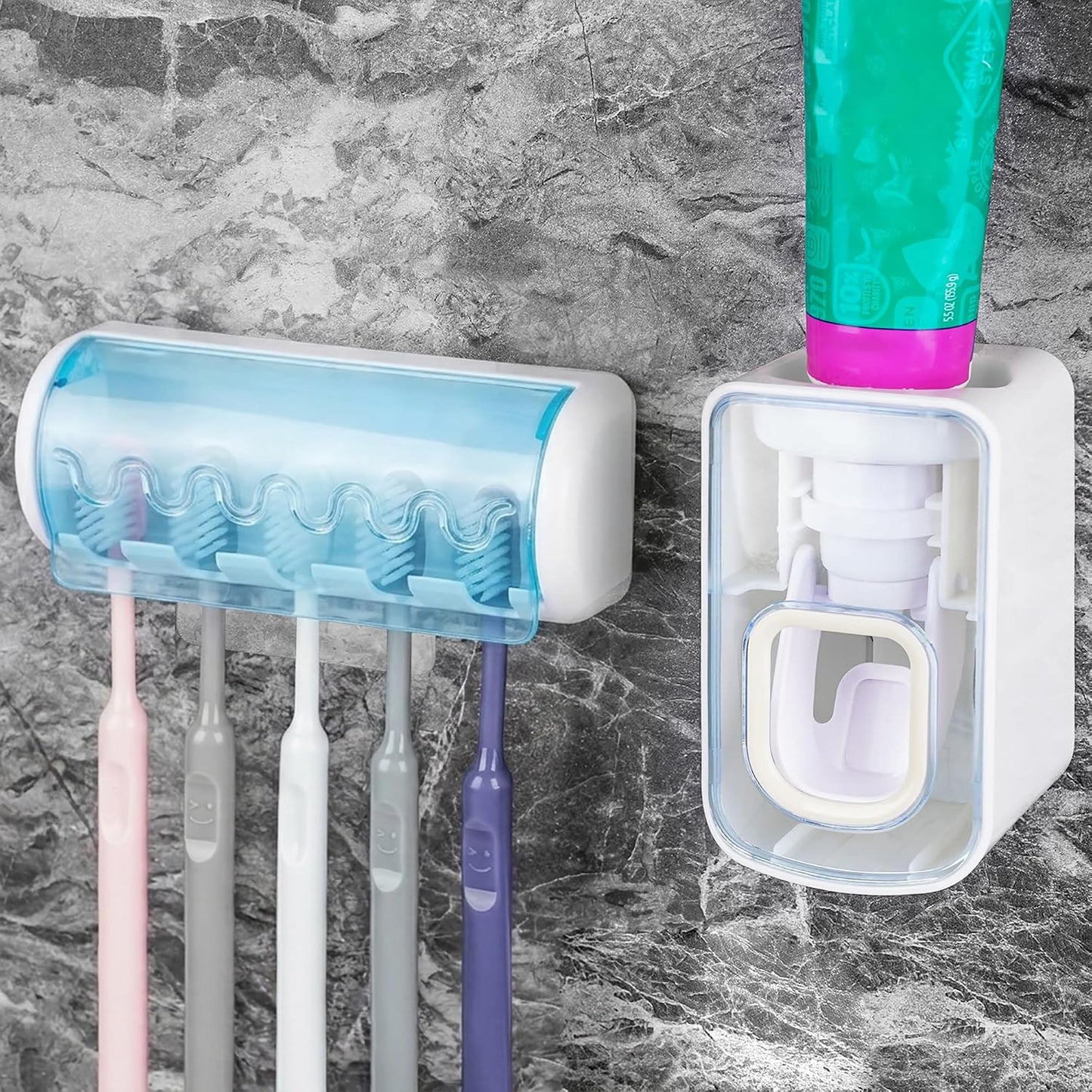 1 PCS Self Adhesive Toothbrush Holder with Cover for Bathroom, 5-Slot Wall Mounted Toothbrush Organizer Rack for Shower, Dorm, Cabinet