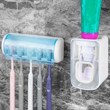 1 PCS Self Adhesive Toothbrush Holder with Cover for Bathroom, 5-Slot Wall Mounted Toothbrush Organizer Rack for Shower, Dorm, Cabinet
