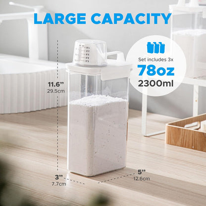 [3 Pack] Liquid Laundry Detergent Dispenser for Laundry Room Organization and Storage, 78oz Large Capacity Laundry Soap Containers with 12 Removable Labels, BPA Free & PET Plastic Clear
