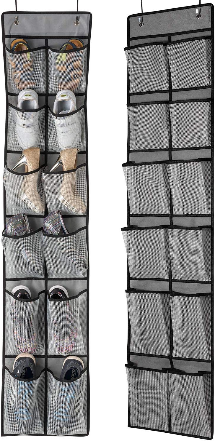 KEEPJOY 10 Tiers White Over Door Shoe Organizer Storage, Hanging Shoe Holder for Door with Large Deep Pockets, Fit 20-30 Pairs Shoe Rack for Sneakers, Boots (White)