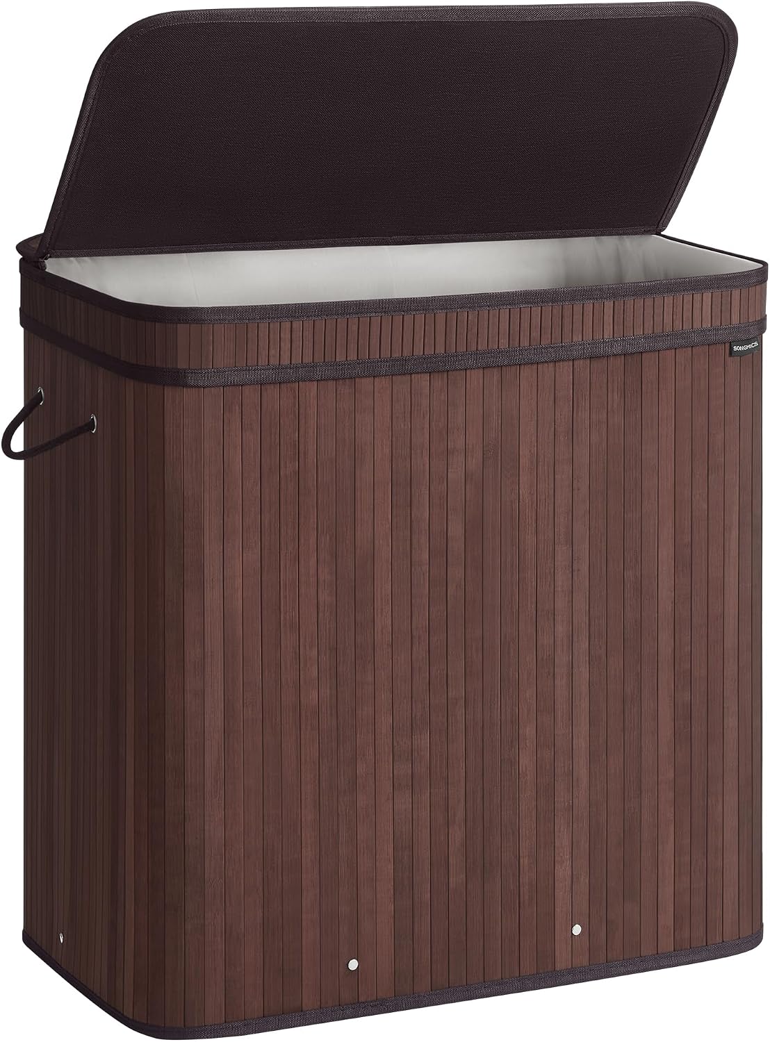 SONGMICS Laundry Hamper with Lid, Bamboo Launry Basket with Handles, Foldable Storage Basket for Laundry Room, Bedroom, 100L, Brown ULCB063K02