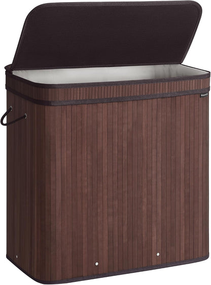 SONGMICS Laundry Hamper with Lid, Bamboo Launry Basket with Handles, Foldable Storage Basket for Laundry Room, Bedroom, 100L, Brown ULCB063K02
