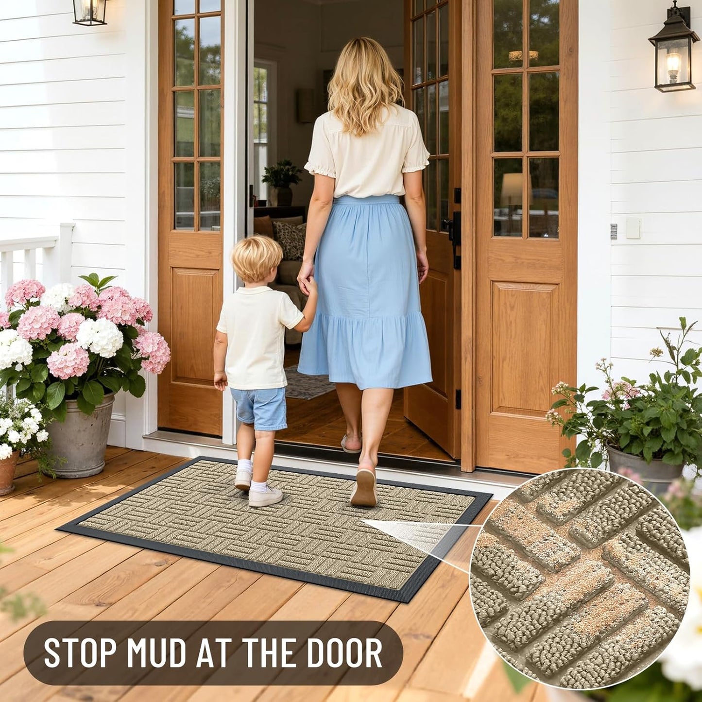 OLANLY Front Door Mat Outside Entrance 29.5x17, Absorbent, Heavy Duty Sturdy Natural Rubber Doormat Indoor Outdoor, Stain and Fade Resistant, Non-Slip Backing Low Profile Floor Mat for Entryway, Grey