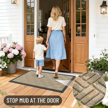 OLANLY Front Door Mat Outside Entrance 29.5x17, Absorbent, Heavy Duty Sturdy Natural Rubber Doormat Indoor Outdoor, Stain and Fade Resistant, Non-Slip Backing Low Profile Floor Mat for Entryway, Grey
