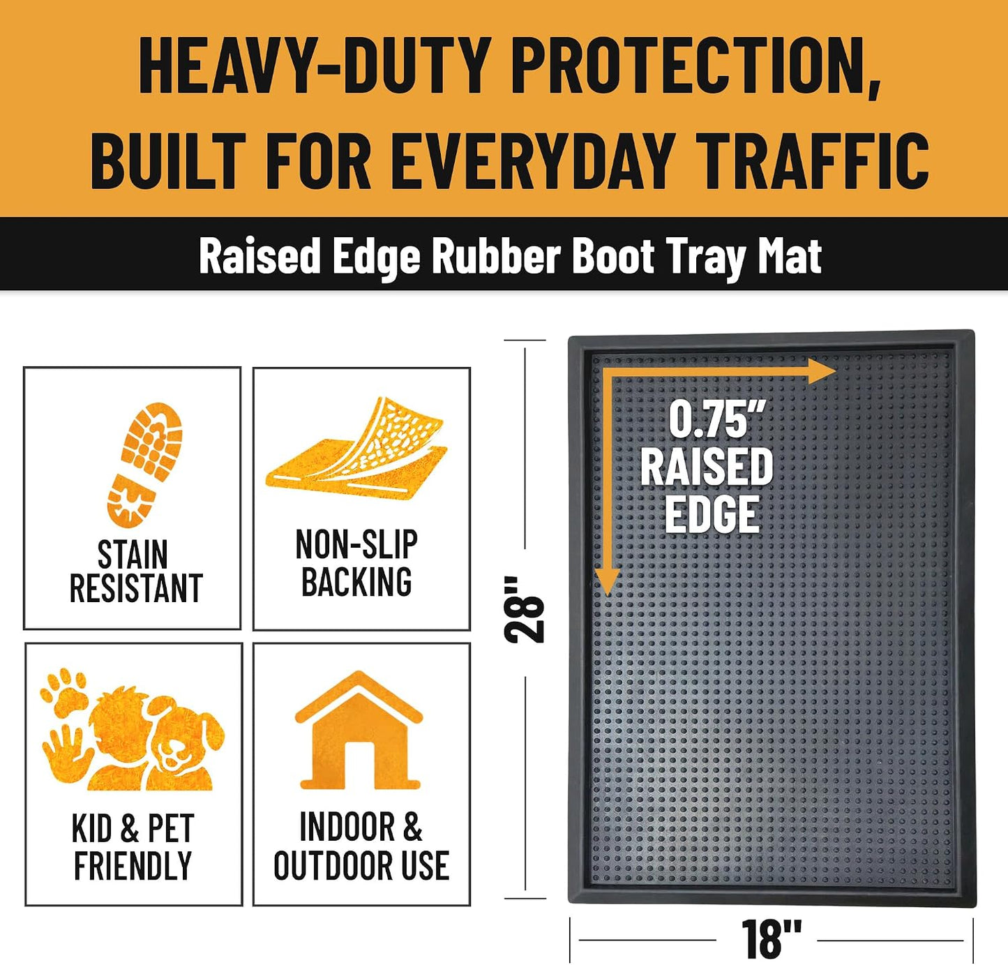 Ottomanson Waterproof Rubber Outdoor Doormat – Heavy-Duty Non-Slip Rubber Floor Mat with Ridge Scraper Pattern, All-Weather Front Door Entry Mat for Mud & Dirt Control – 24" x 36", Black