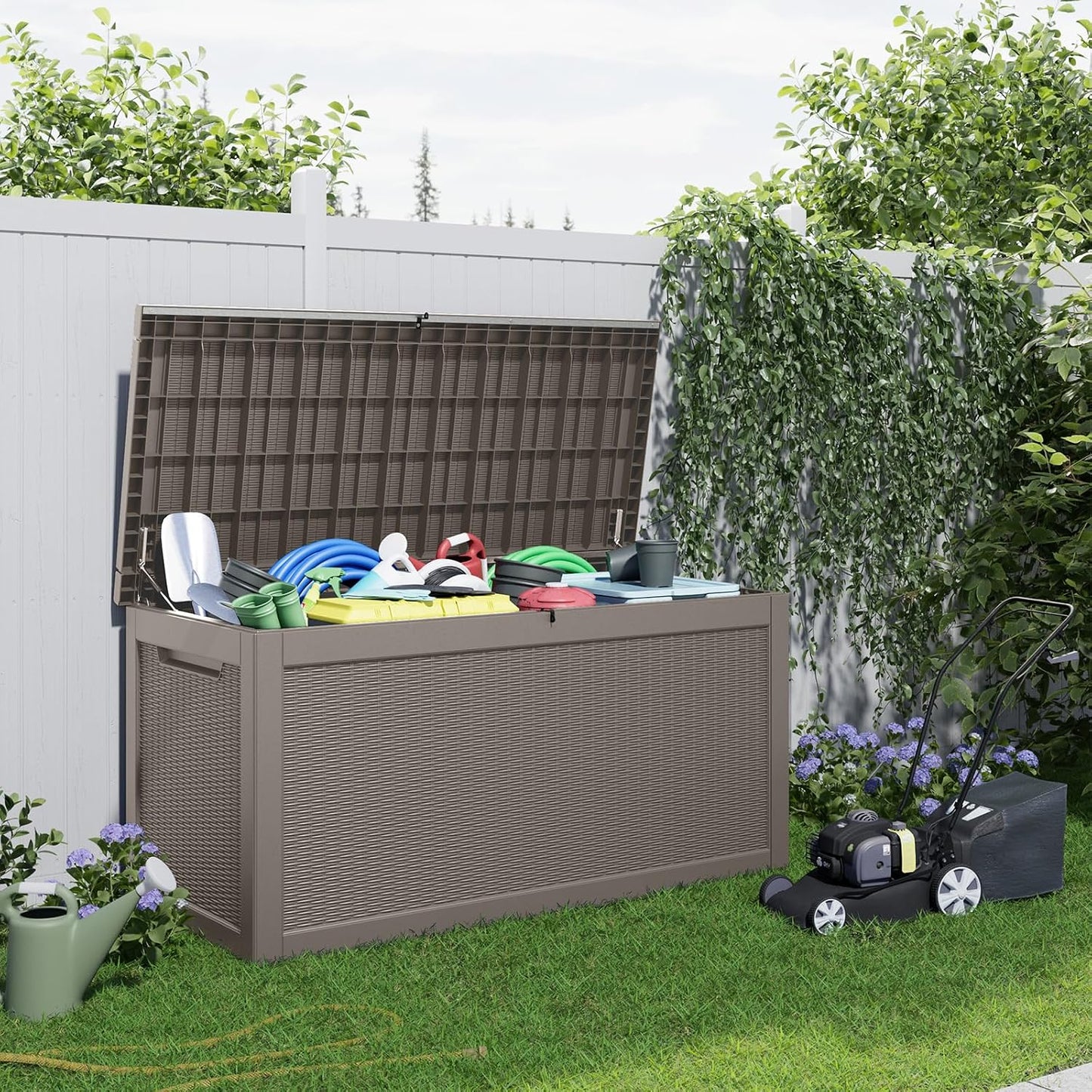 DRATO 35 Gallon Outdoor Storage Box Waterproof, Resin Small Deck Box for Patio Furniture Bench, Pool Garden Tools, Weatherproof Outside Storage Bin for Backyard Porch (Black, 35 Gallon)
