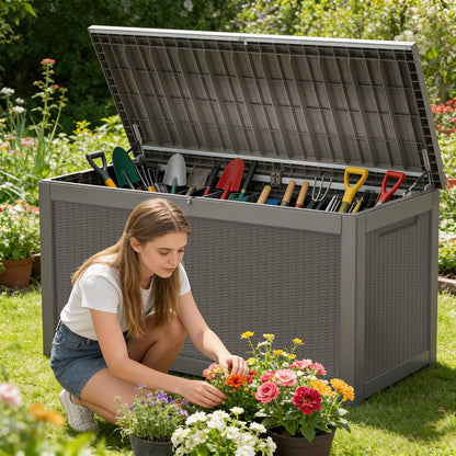 320 Gallon Outdoor Storage Box Resin Deck Box All Weather Waterproof Large Lockable Storage Container Deck Box for Patio Furniture, Garden Tools, Lockable, Black