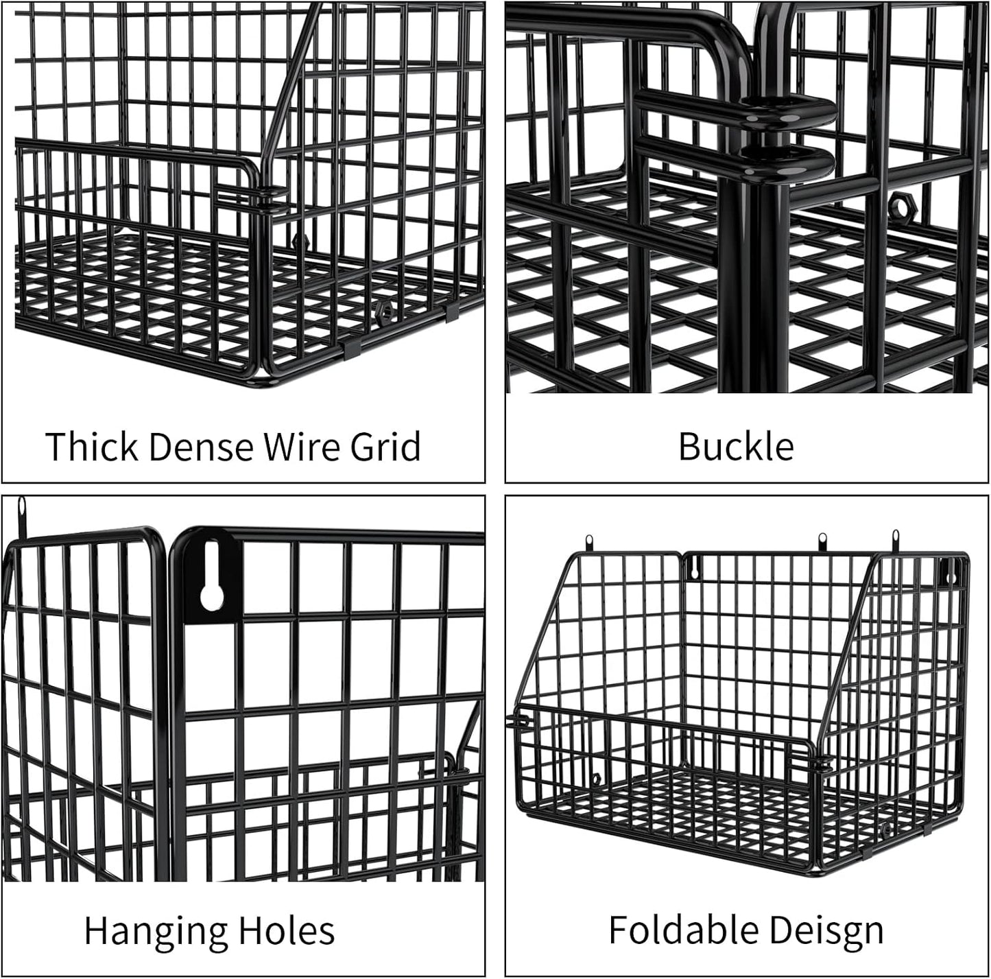 PUPPYCUTE Larger & Deeper Hanging Storage Basket, Closet Organizers and Storage, Hanging Shelves Wire Baskets for Clothing Sweaters Purse Handbags Shoes Black 3 Tier