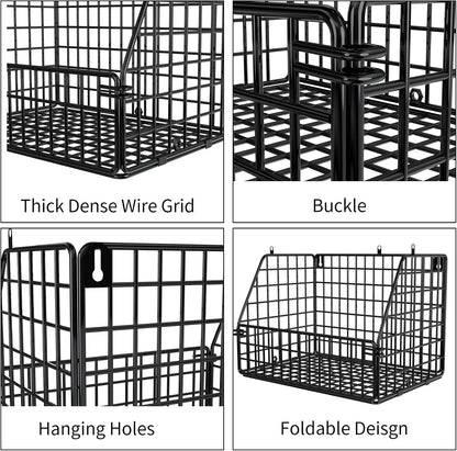 PUPPYCUTE Larger & Deeper Hanging Storage Basket, Closet Organizers and Storage, Hanging Shelves Wire Baskets for Clothing Sweaters Purse Handbags Shoes Black 3 Tier
