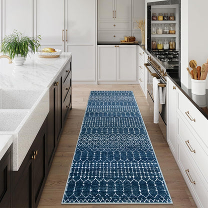 Lahome Moroccan Entry Rug 2x3, Non-Slip Washable Front Indoor Door Mat Rubber Backing Low-Profile Door Rugs, Small Geometric Print Distressed for Entryway Bathroom Kitchen, Black Hana