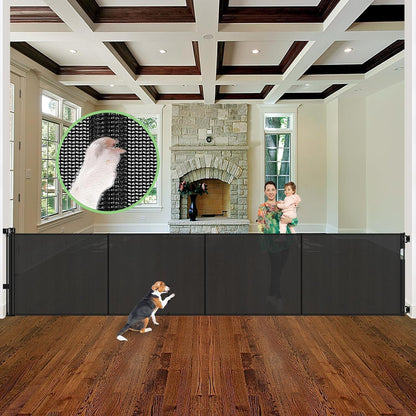 Reinforced 60" Wide Retractable Baby Gates with Upgraded Rods - Bottom Anti-Escape, 5 ft Mesh Baby Gate Retractable Dog Gate Indoor Pet Gate Retractable Stair Gate Outdoor Retractable Gate, Black