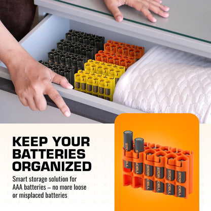 AAA Battery Storage Caddy by Storacell, Yellow, Holds 12 Batteries (Not included)