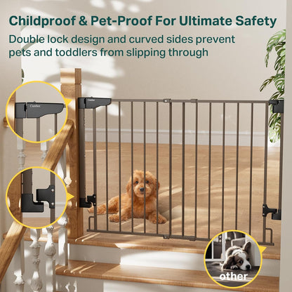 Cumbor 29.2–43" Baby Gate for Stairs, Hardware Mounted (Drill Required), Expandable No Bottom Bar Dog Gate, Auto Close Extra Wide Walk Thru, Pet & Toddler Proof Gate, Top & Bottom of Stairways (White)