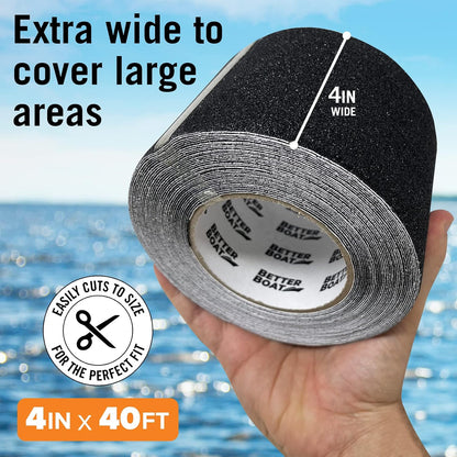 Better Boat Anti Slip Tape for Outdoor Stair Treads, Non-Skid Grip for Stairs and Steps, 4" x 40ft Roll, Clear Waterproof Traction, Weather-Resistant Friction Floor Tread for Dogs and Steps