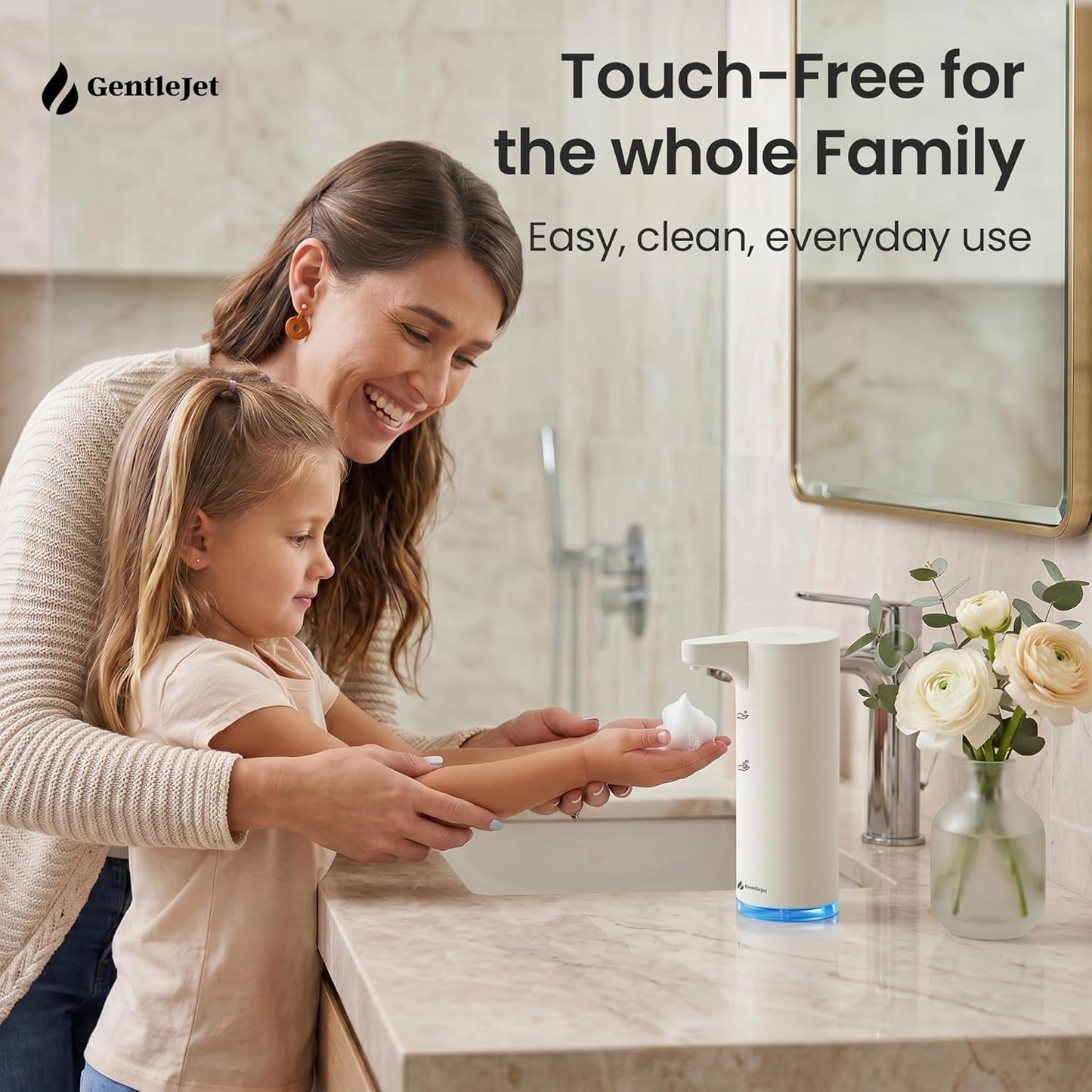 GentleJet EasyFoam Automatic Foaming Soap Dispenser Touchless Sensor, USB-C Rechargeable, 304 Stainless Steel, IPX5 Waterproof for Bathroom Kitchen Sink, 280 ml