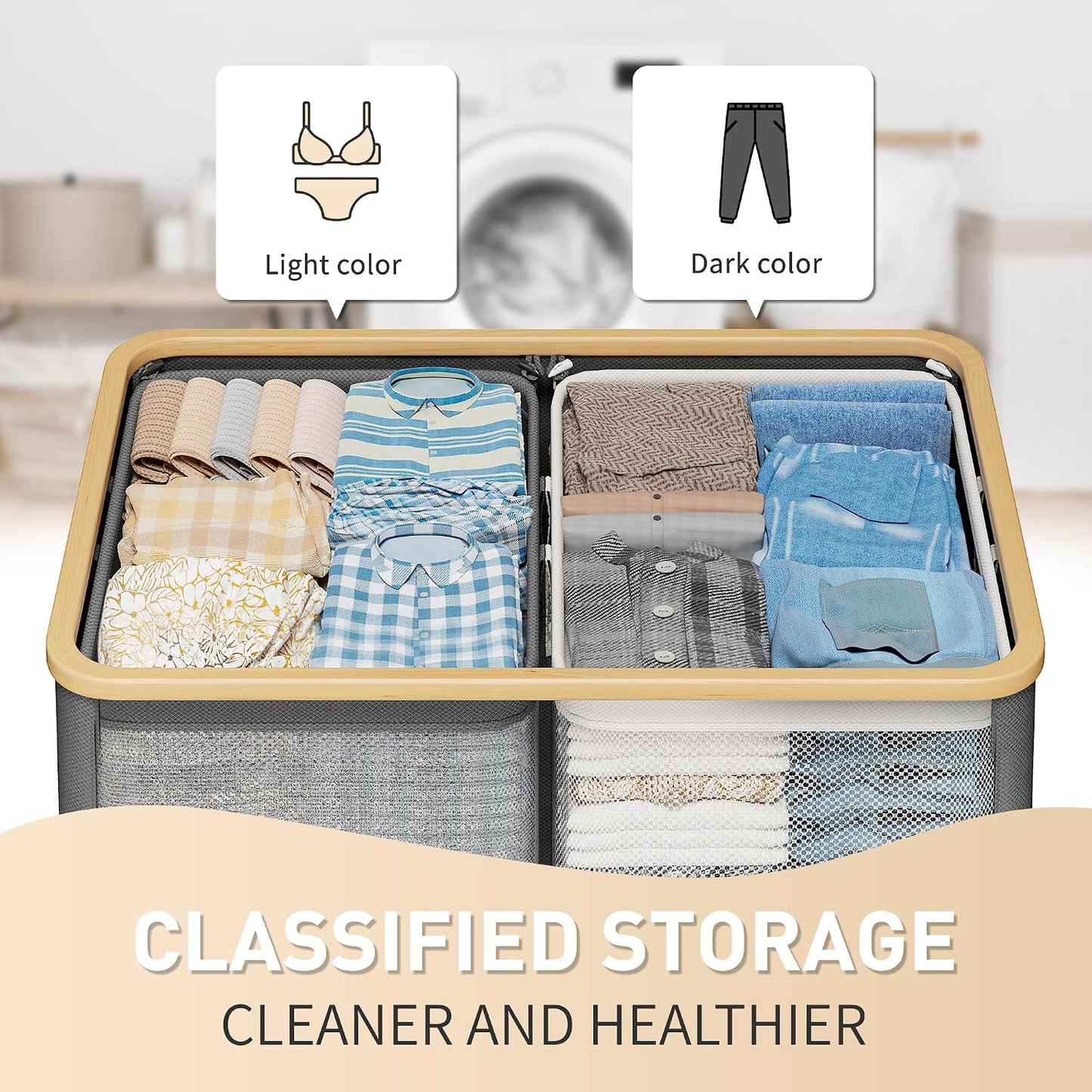 175L Laundry Hamper with Lid 3 Section, Extra Large Laundry Basket with 3 Removable Bags, 46 GAL Laundry Basket Organizer for Bedroom, Laundry Room, Dorm, Grey