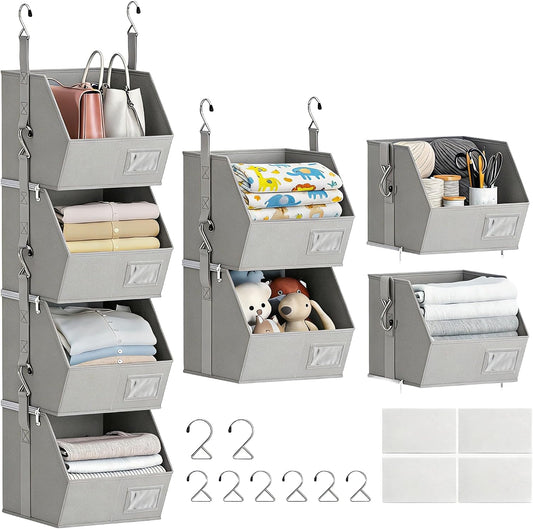Hanging Closet Organizer 4 Tier, Hanging Shelves for Closet-Hanging Closet Organizer with Stackable Shelves,Versatile Fabric Storage Bins for Bedroom, RV, Nursery,Dorm(Purple)