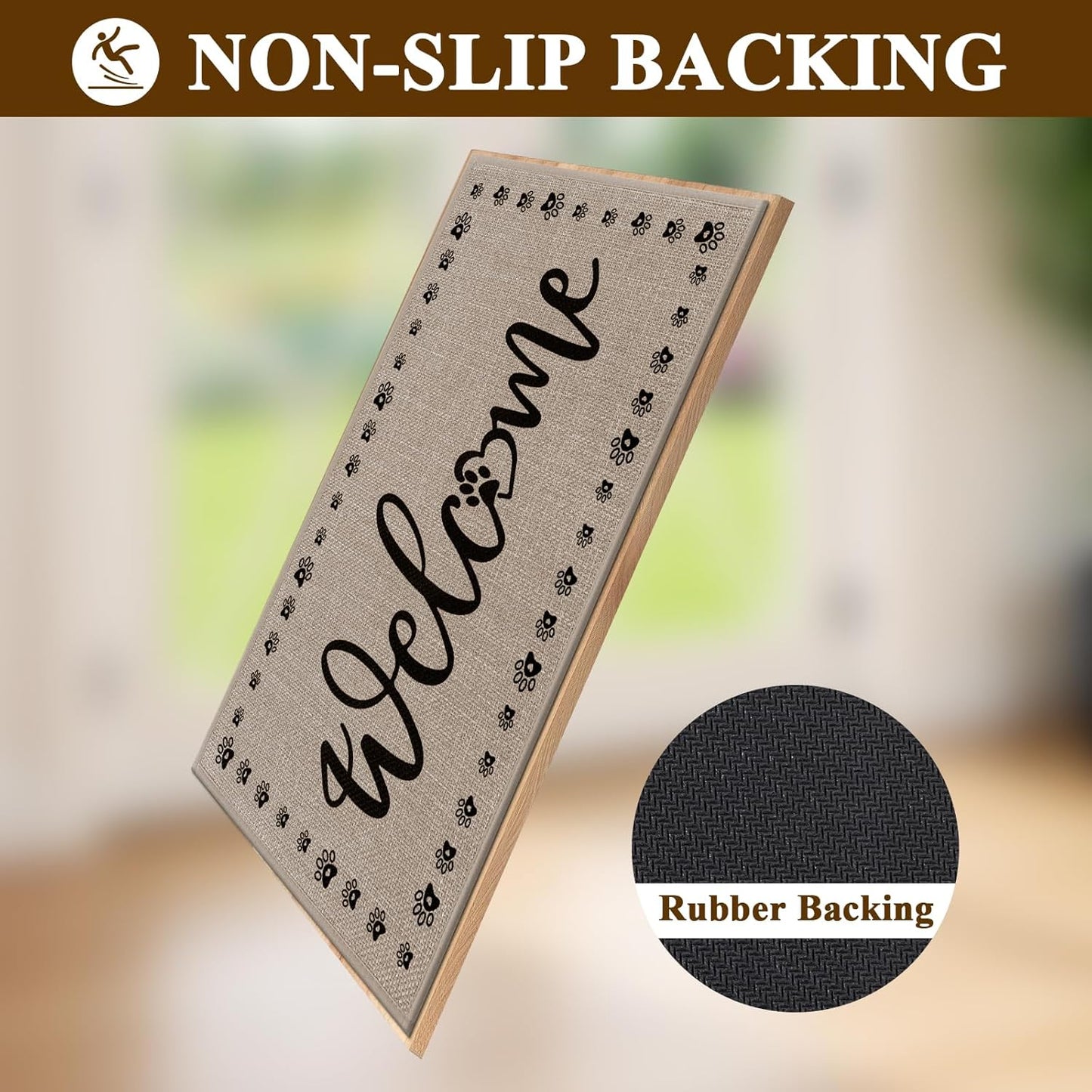 Vaukki Indoor Door Mat 17"x30", Ultra Thin Doormat Indoor Entrance, Non Slip Rubber Backed Inside Welcome Mat for Front Door, Low-Profile Washable Dirt Trapper Entry Floor Mat for Entryway, Sweet Home