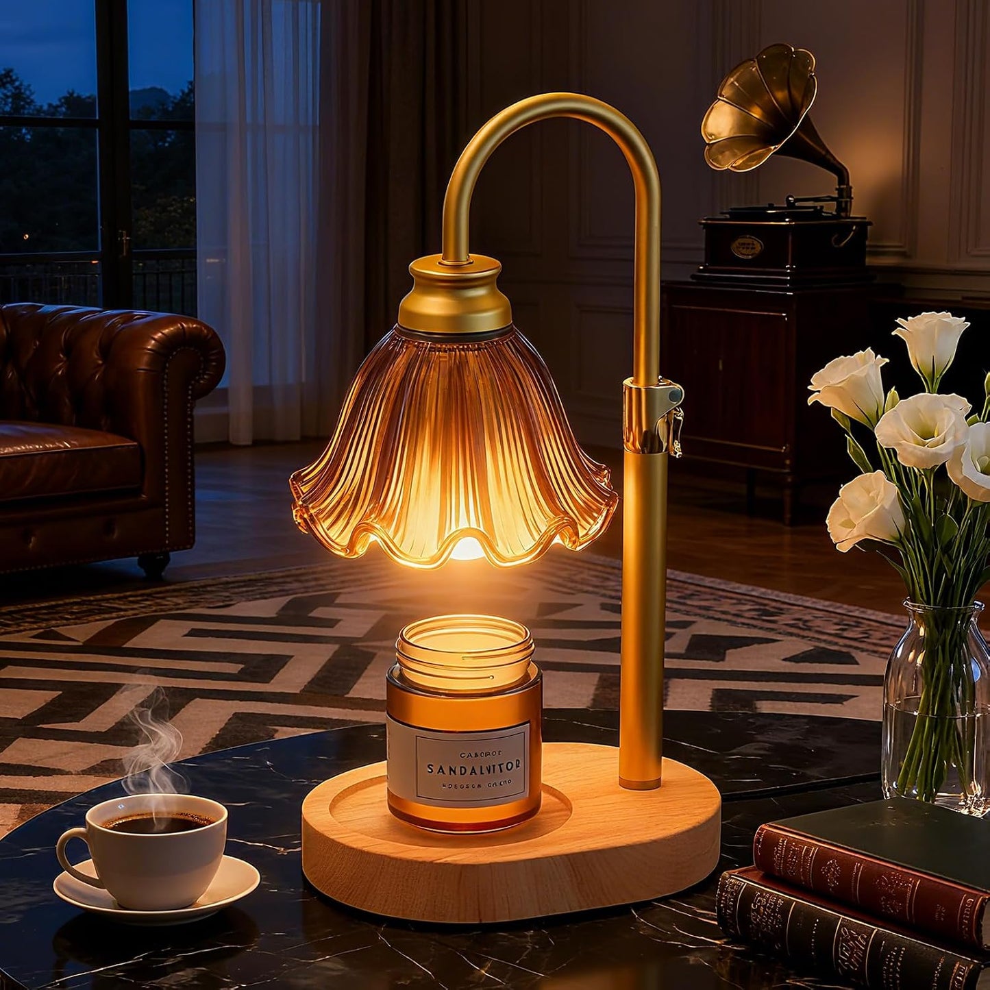 Candle Warmer Lamp with Adjustable Height - Flameless 4-Level Dimmable Wax Warmer, Timer Function & Stylish Design in Multiple Colors (Green)