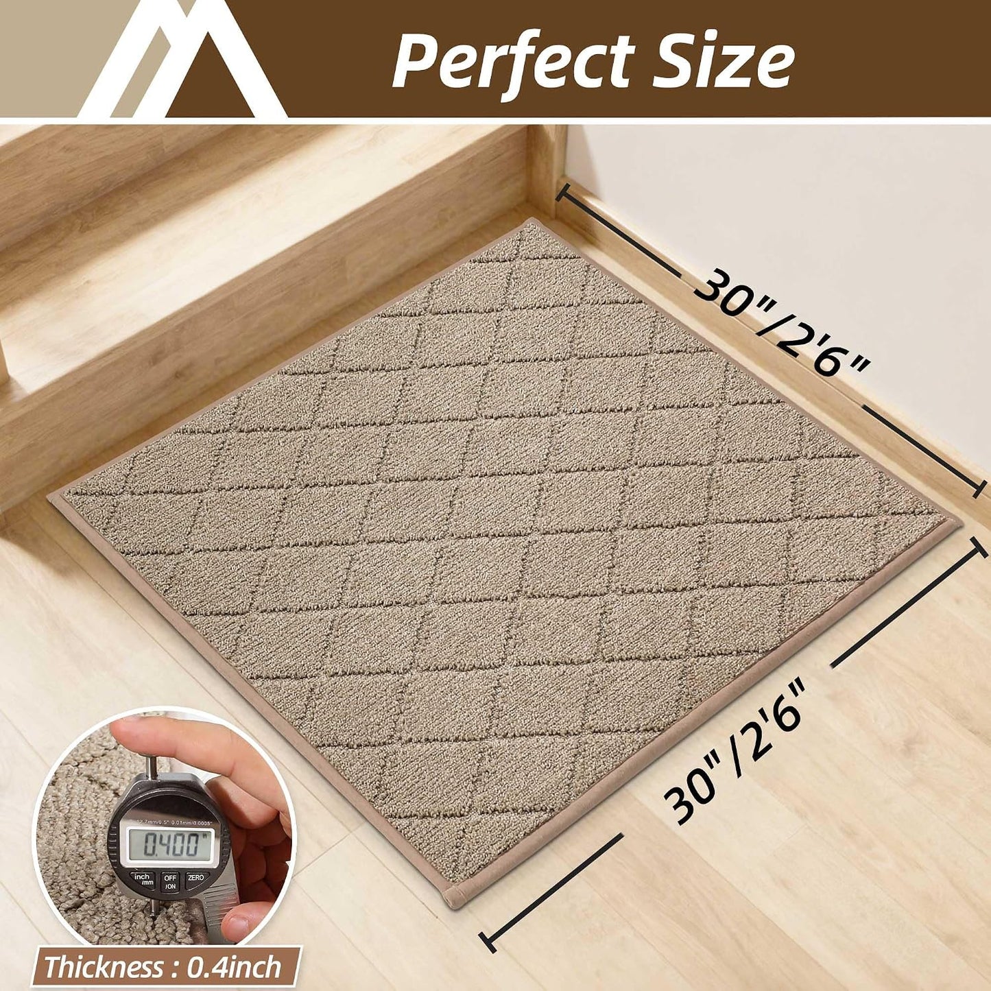 COSY HOMEER Edging Stair Treads Non-Slip Carpet Mat 28inX9in Indoor Stair Runners for Wooden Steps, Edging Stair Rugs for Kids and Dogs, 100% Polyester TPE Backing(4pc, Beige)