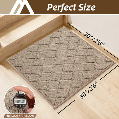 COSY HOMEER Edging Stair Treads Non-Slip Carpet Mat 28inX9in Indoor Stair Runners for Wooden Steps, Edging Stair Rugs for Kids and Dogs, 100% Polyester TPE Backing(4pc, Beige)