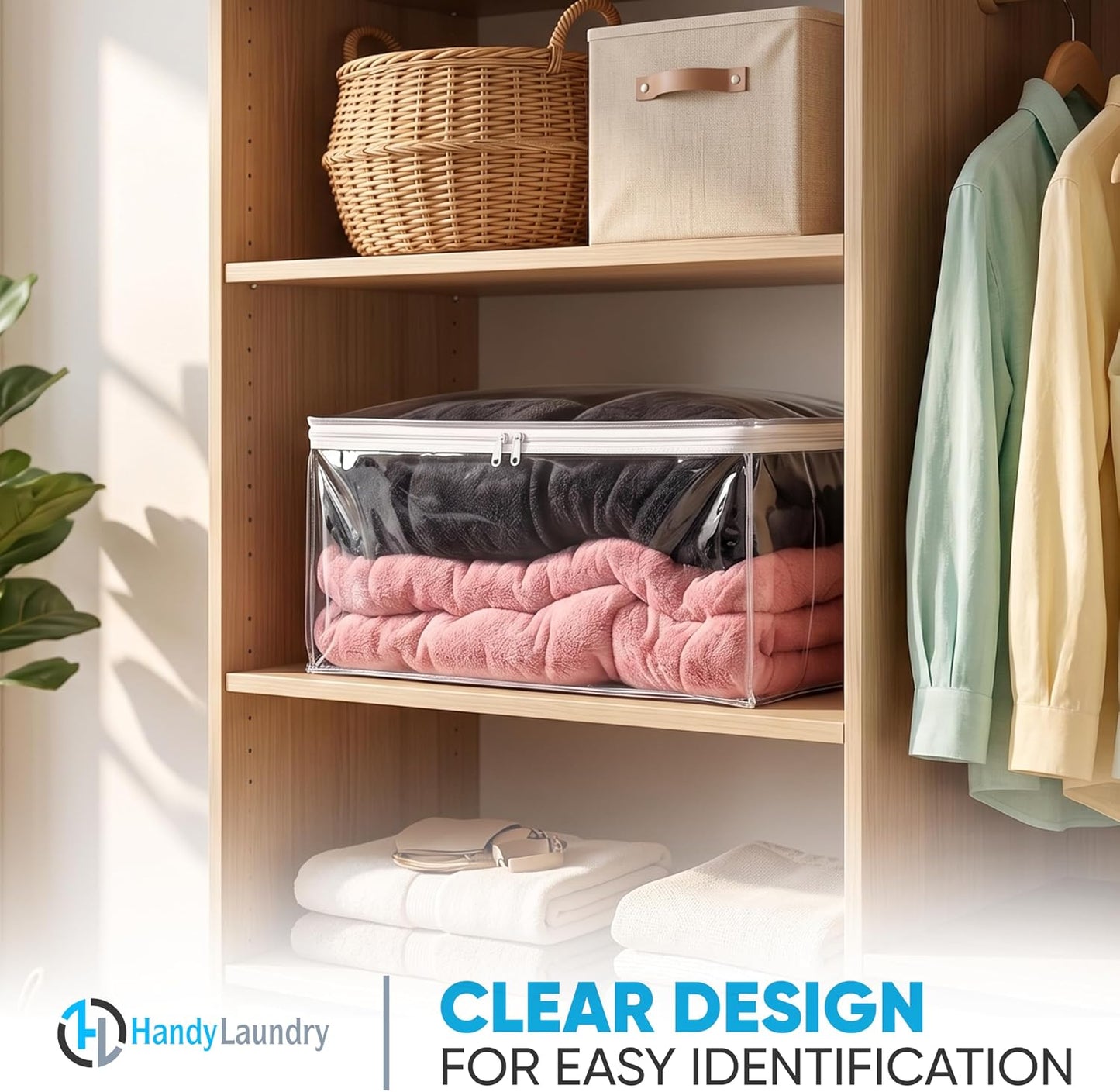 Handy Laundry Comforter Storage Bag – Large 90L Clear Zippered Organizer for Blankets, Bedding, Clothes & Pillows, Durable Plastic Storage for Closet, Moving, Under Bed – Dust & Moisture Protection